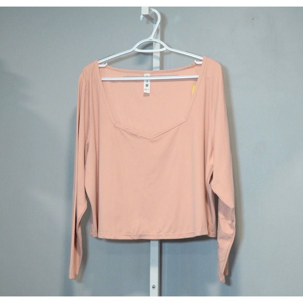 NWT All in Motion 3X Cropped Top Dusty Rose Square V Neck Long Sleeve